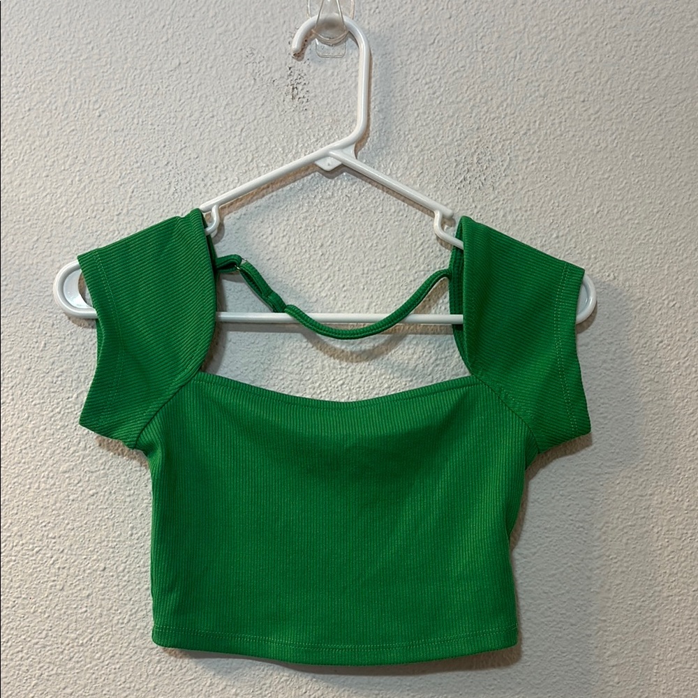 RusttyDustty Green Cap Sleeve Cut Out Crop Top
